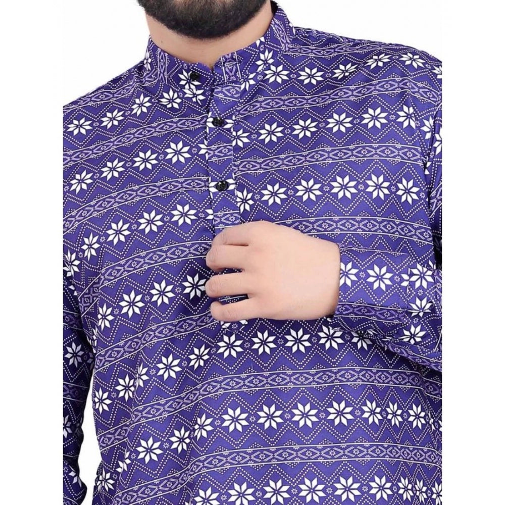 Amfyn Men's Cotton Blended Printed Full Sleeve Shortkurta (Multicolor)