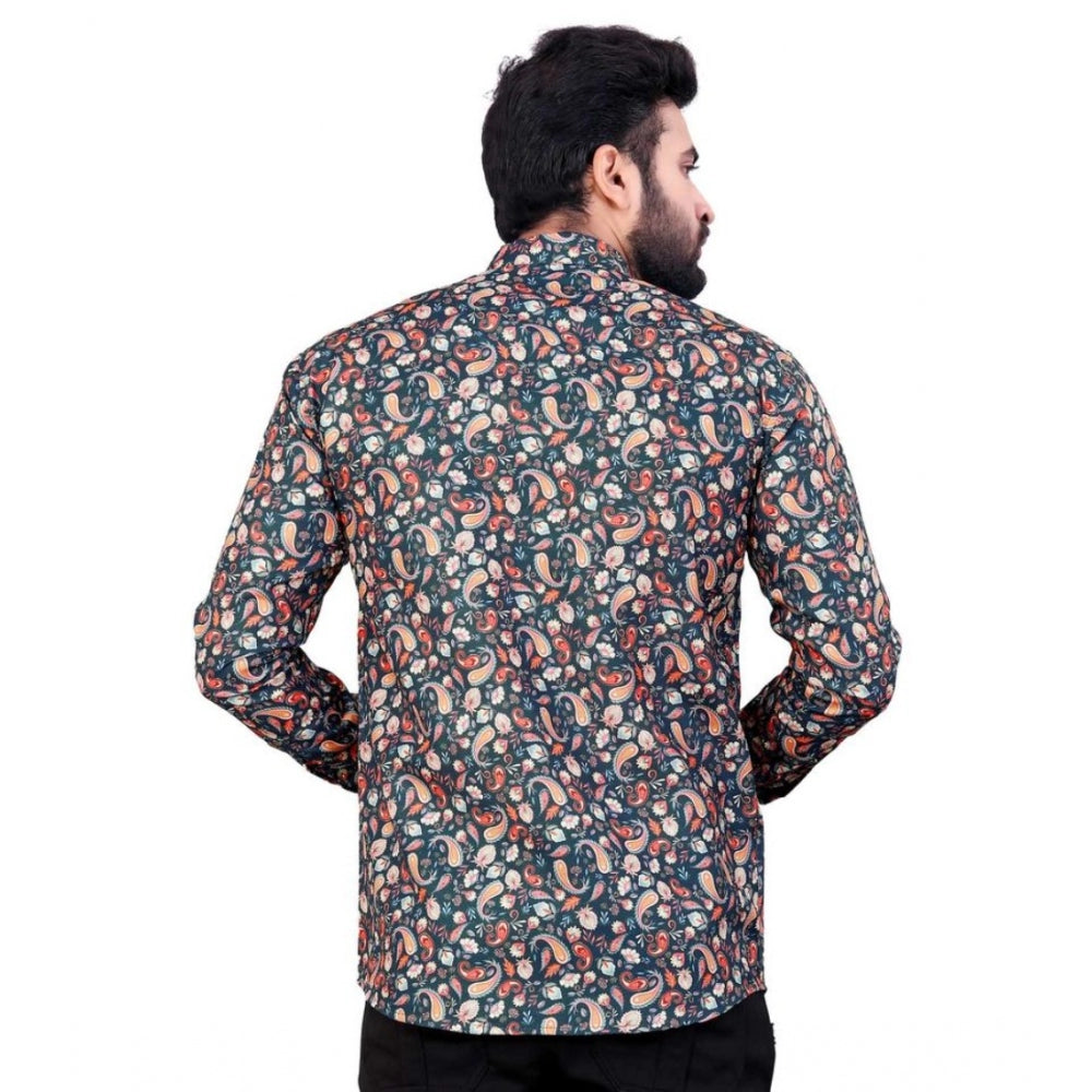 Amfyn Men's Cotton Blended Printed Full Sleeve Shortkurta (Multicolor)