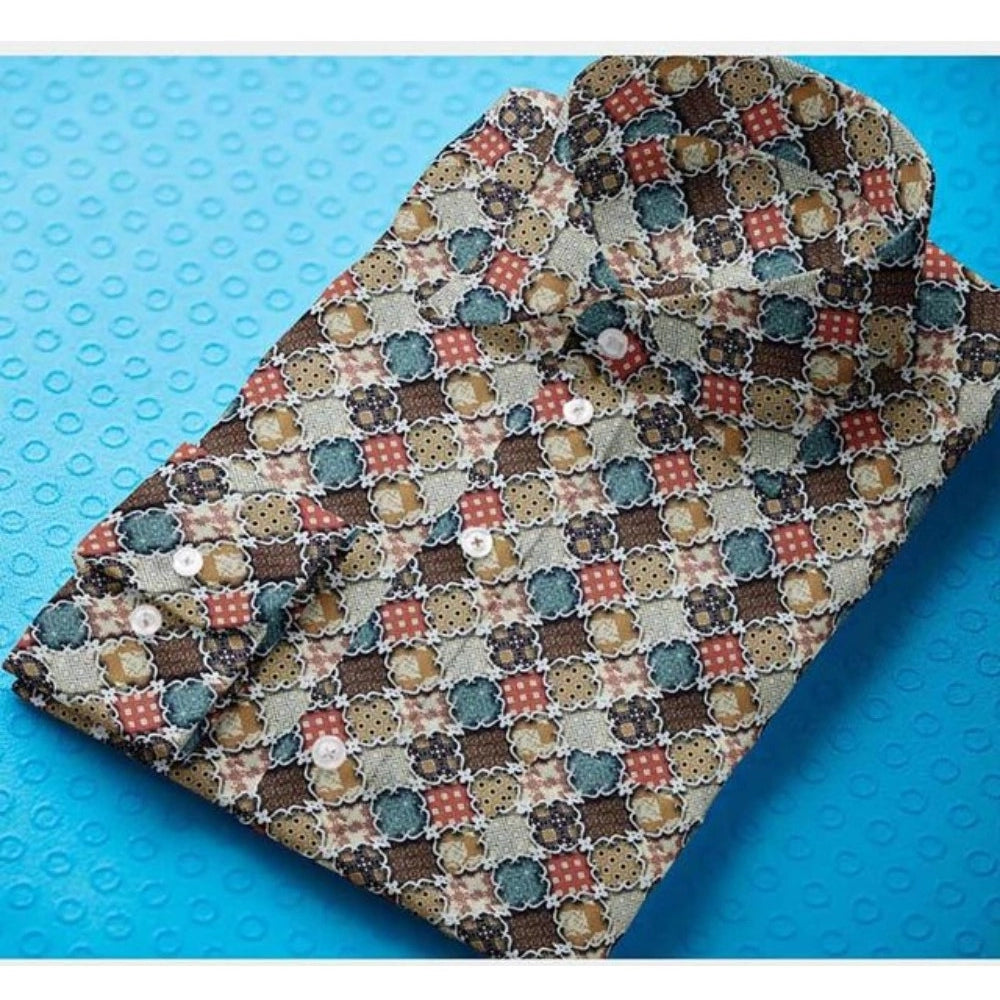 Amfyn Men's Cotton Blended Printed Full Sleeve Shirt (Multicolor)