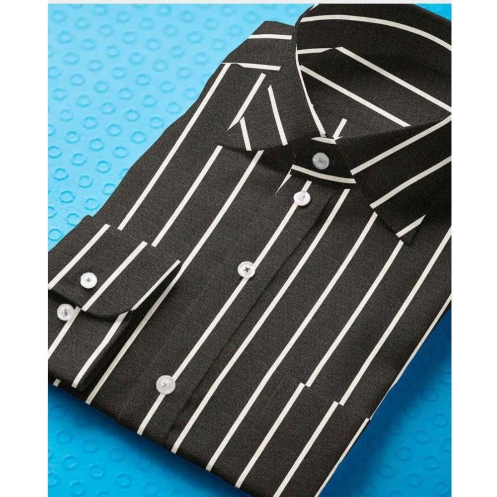 Amfyn Men's Cotton Blended Striped Full Sleeve Shirt (Black-White)