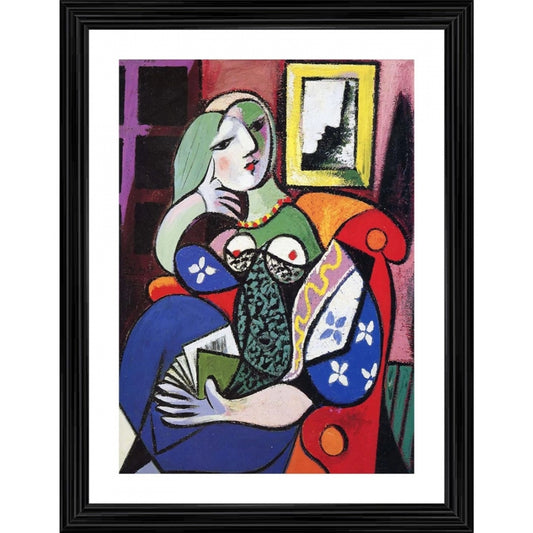 Amfyn woman with a book 1932 Painting With Wood Photo Frame (Multicolor)