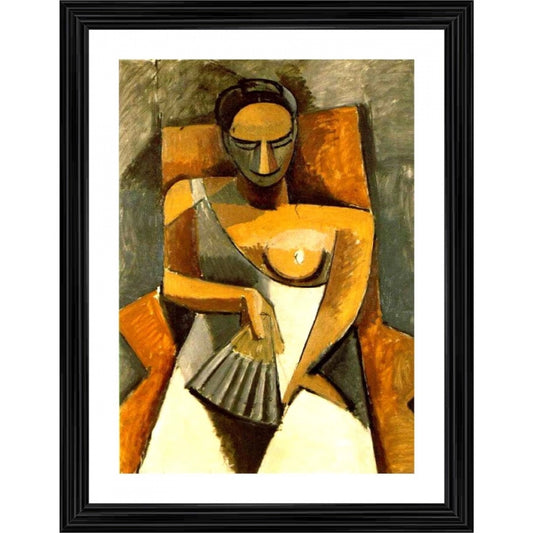 Amfyn Woman with a Fan 1907 Painting With Wood Photo Frame (Multicolor)