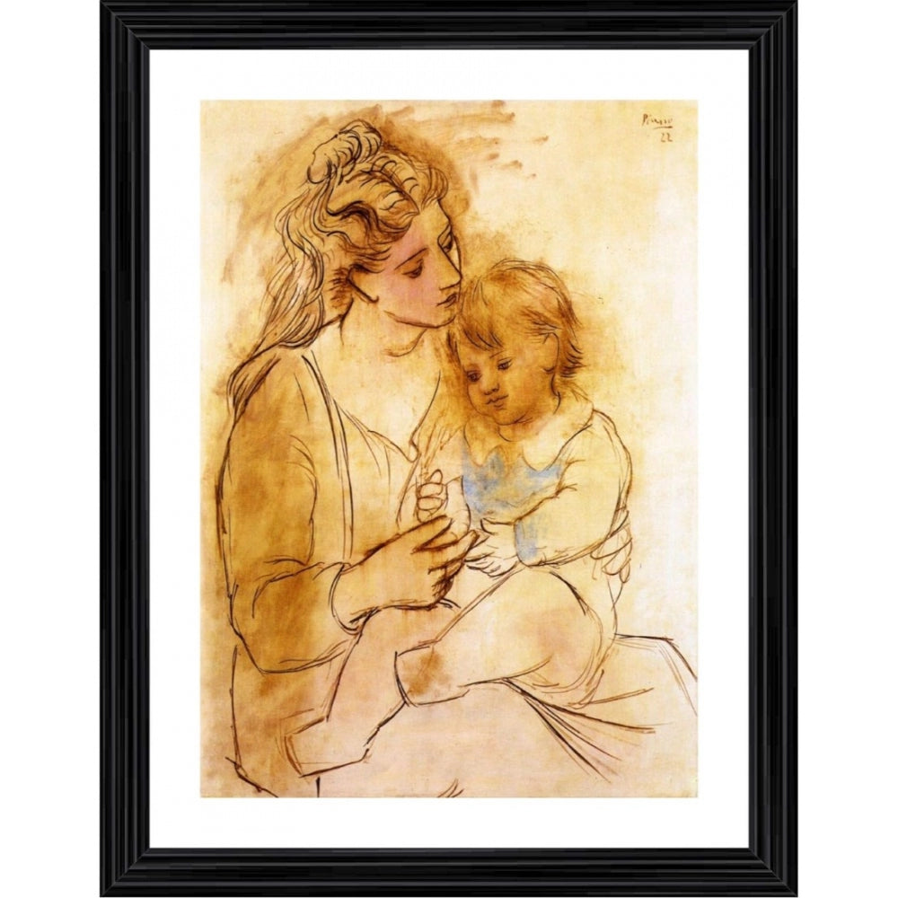 Amfyn Mother and Child 1922 Painting With Wood Photo Frame (Multicolor)