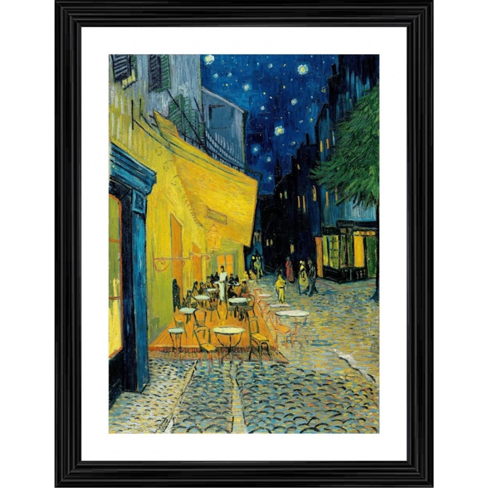 Amfyn Terrace at Night 1888 Painting With Wood Photo Frame (Multicolor)