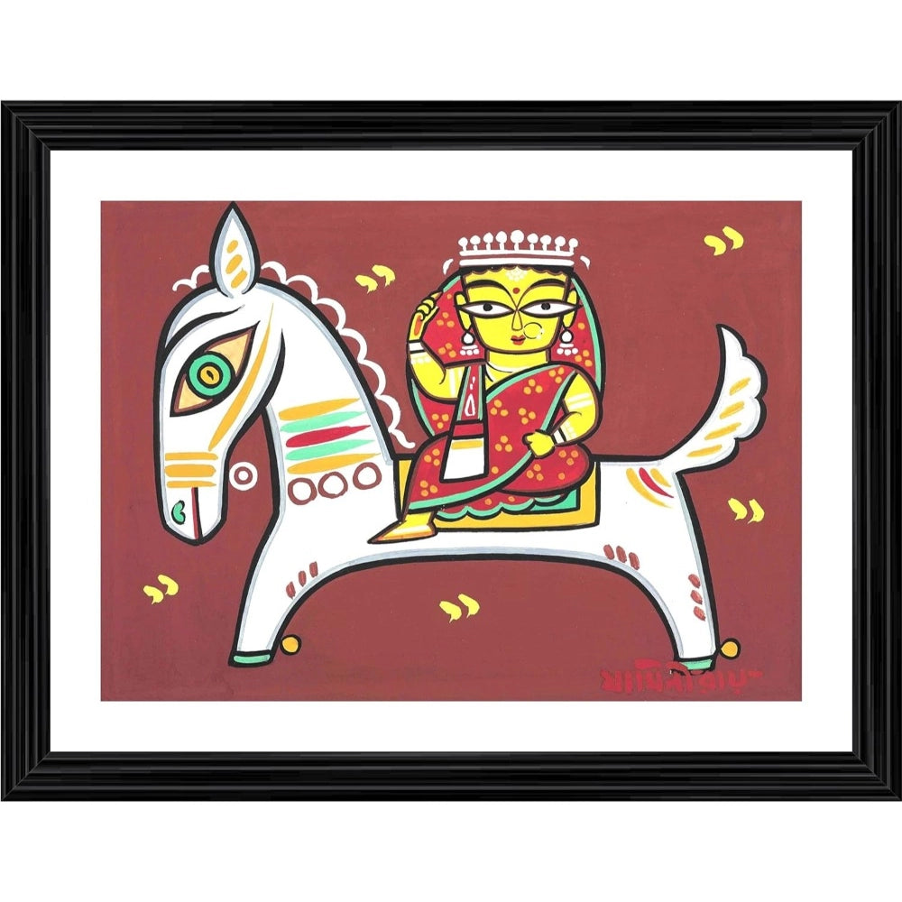 Amfyn Woman on the Horse Painting With Wood Photo Frame (Multicolor)