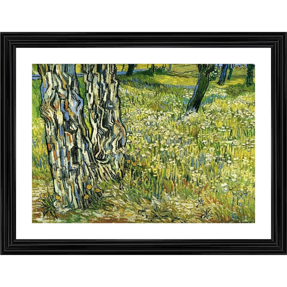 Amfyn Tree Trunks in the Grass 1890 Painting With Wood Photo Frame (Multicolor)