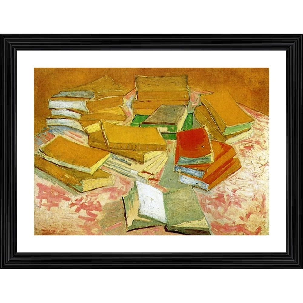 Amfyn Piles of French Novels 1887 Painting With Wood Photo Frame (Multicolor)