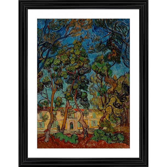 Amfyn Pine Trees in the Garden of Asylum 1889 Painting With Wood Photo Frame (Multicolor)