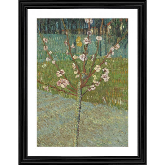Amfyn Peach Tree in Blossom 1888 Painting With Wood Photo Frame (Multicolor)