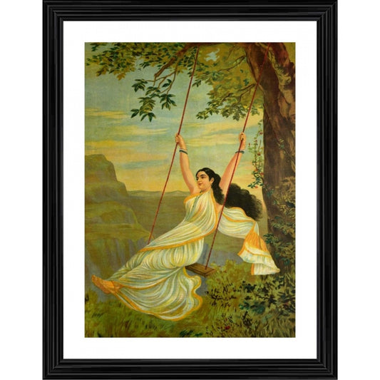 Amfyn Mohini on a Swing 1894 Painting With Wood Photo Frame (Multicolor)