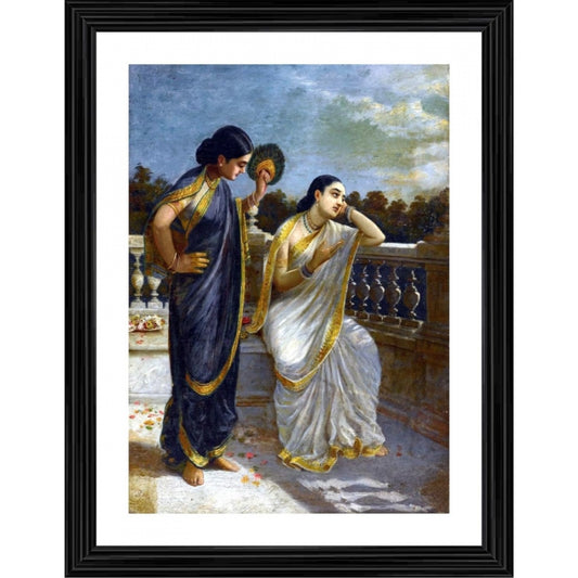 Amfyn Damayanti Thinking of King Nal 1883 Painting With Wood Photo Frame (Multicolor)