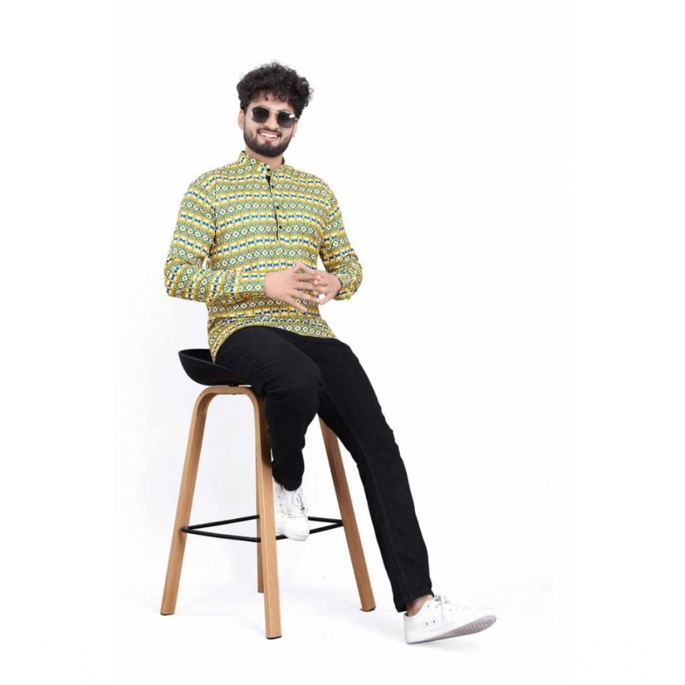 Amfyn Men's Cotton Blended Printed Full Sleeve Shortkurta (Multicolor)