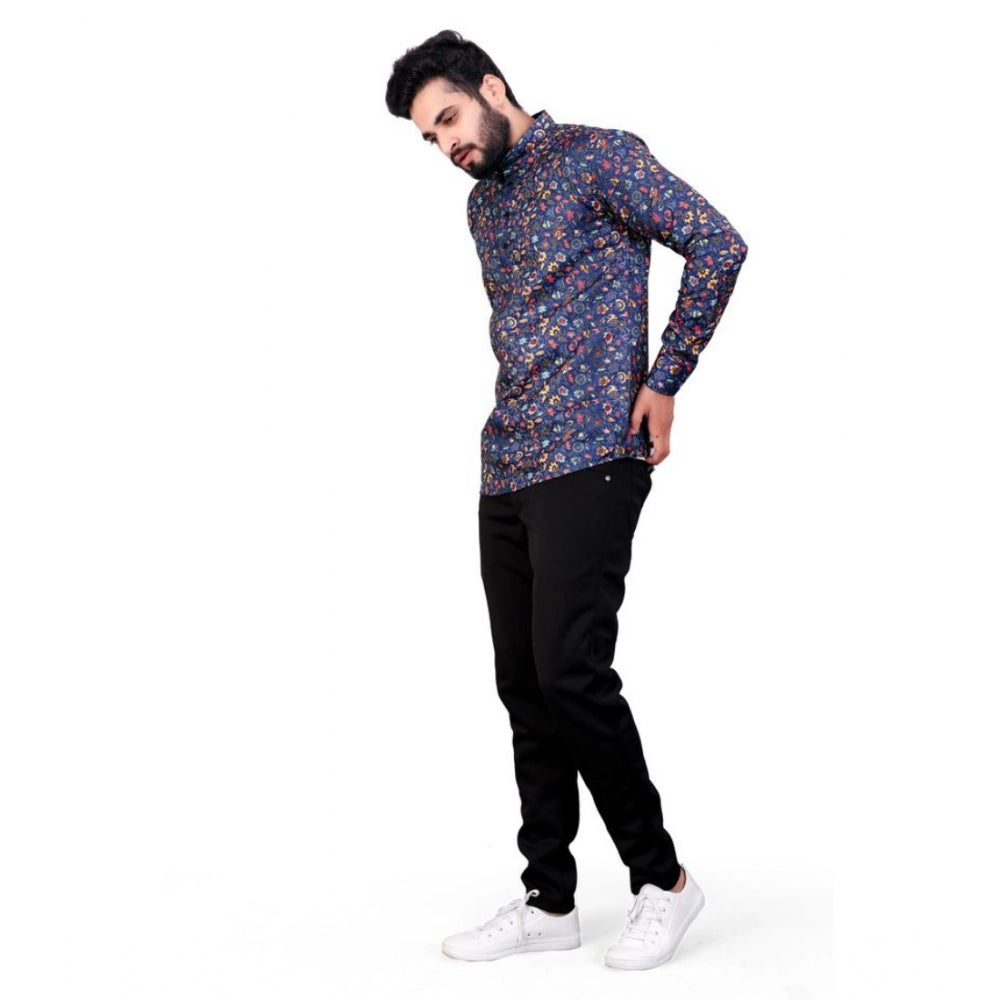 Amfyn Men's Cotton Blended Printed Full Sleeve Shortkurta (Multicolor)