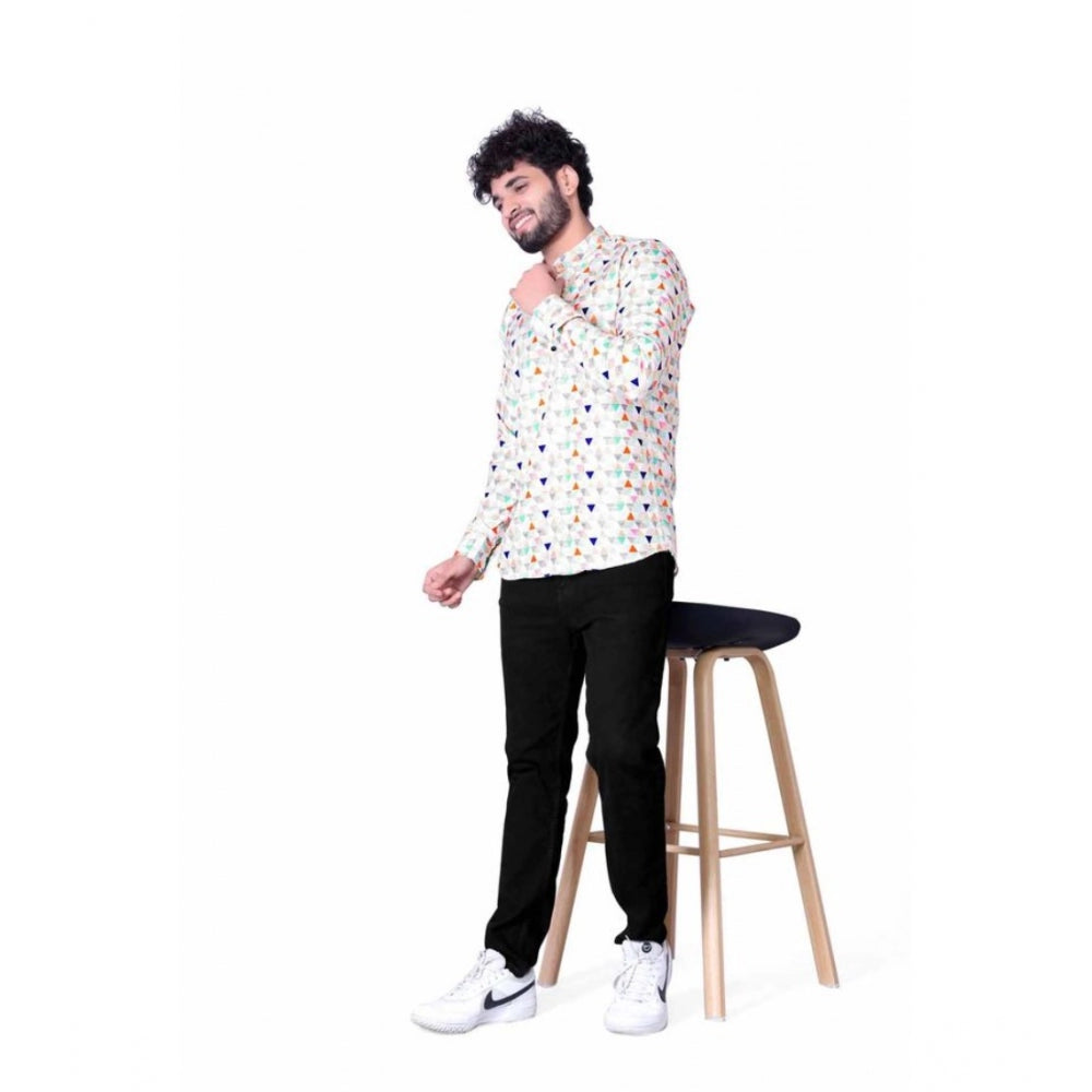 Amfyn Men's Cotton Blended Printed Full Sleeve Shortkurta (Multicolor)
