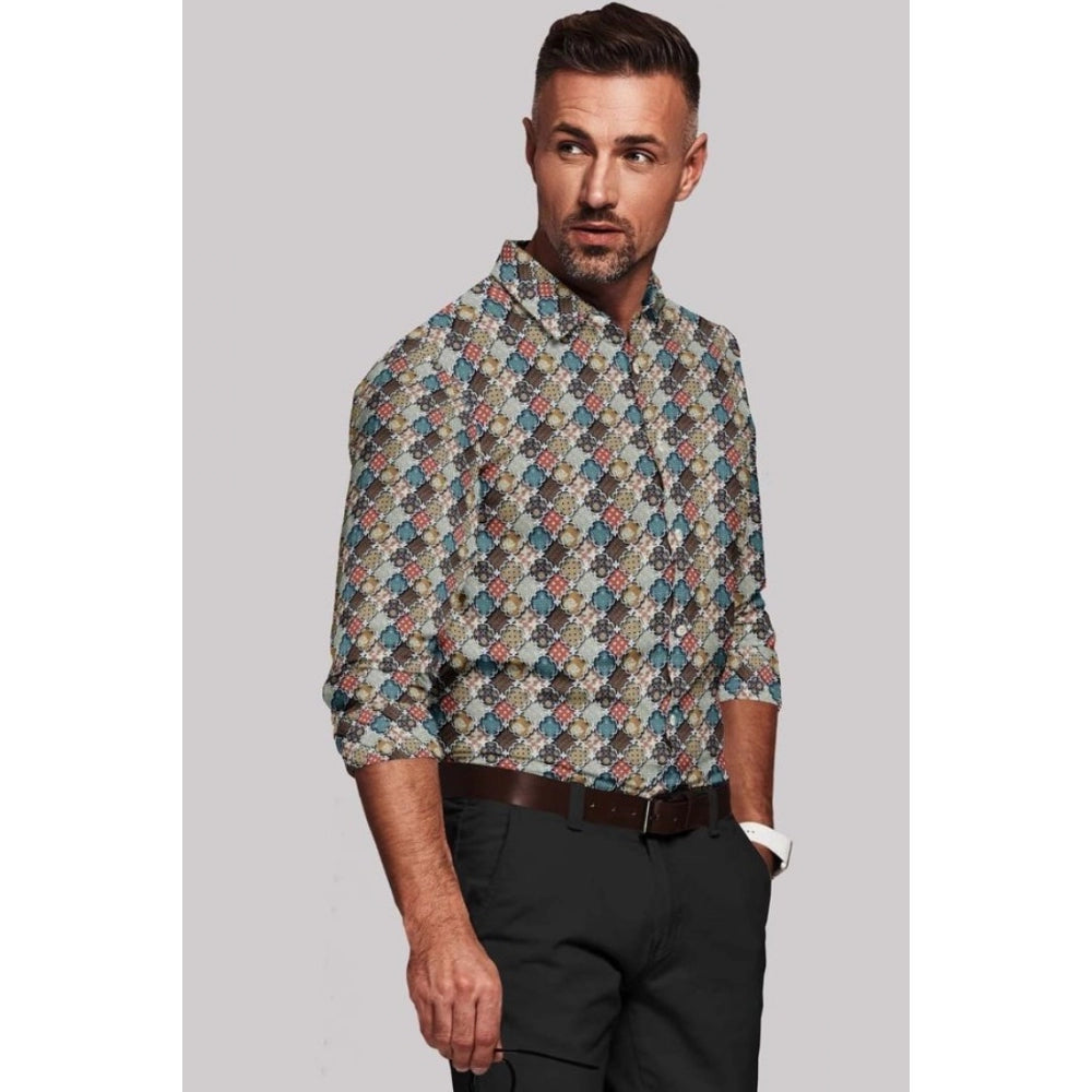 Amfyn Men's Cotton Blended Printed Full Sleeve Shirt (Multicolor)