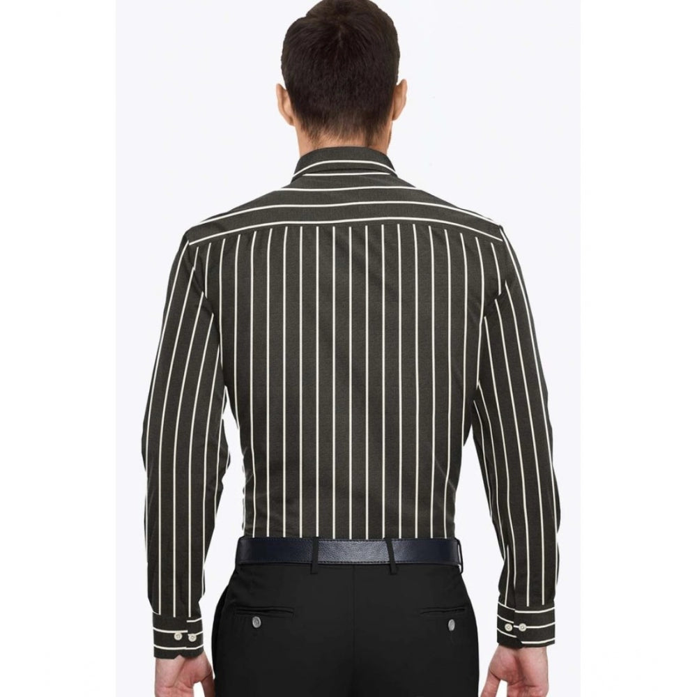 Amfyn Men's Cotton Blended Striped Full Sleeve Shirt (Black-White)