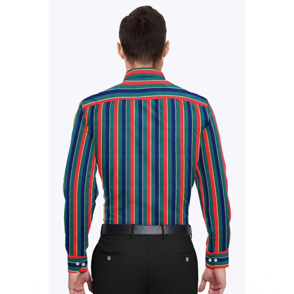 Amfyn Men's Cotton Blended Striped Full Sleeve Shirt (Red-Green)