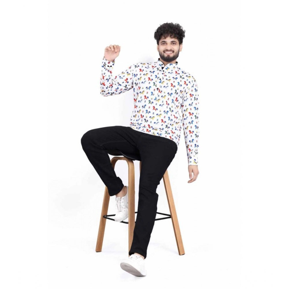 Amfyn Men's Cotton Blended Printed Full Sleeve Shortkurta (Multicolor)