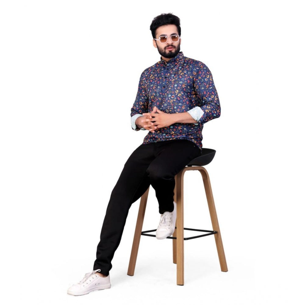 Amfyn Men's Cotton Blended Printed Full Sleeve Shortkurta (Multicolor)