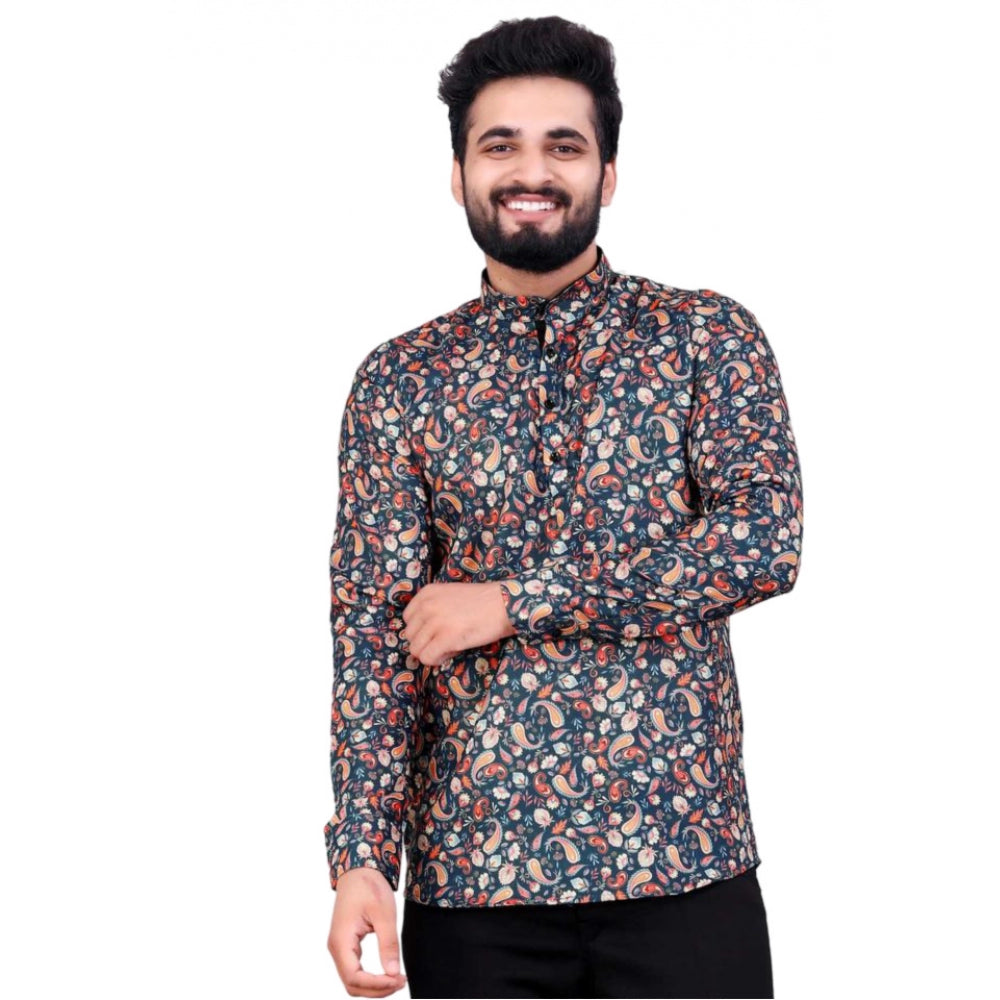 Amfyn Men's Cotton Blended Printed Full Sleeve Shortkurta (Multicolor)