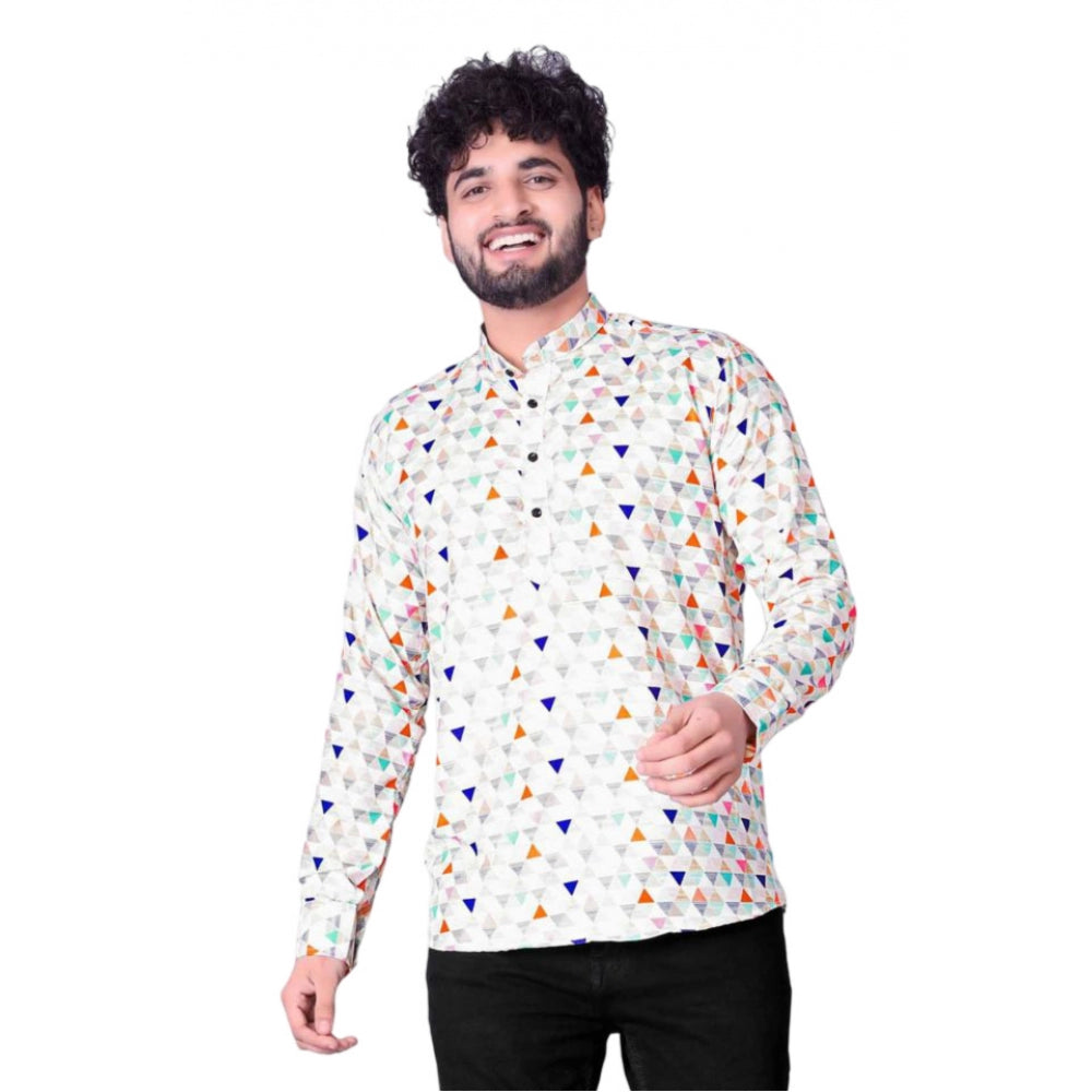 Amfyn Men's Cotton Blended Printed Full Sleeve Shortkurta (Multicolor)