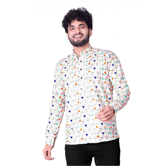 Amfyn Men's Cotton Blended Printed Full Sleeve Shortkurta (Multicolor)