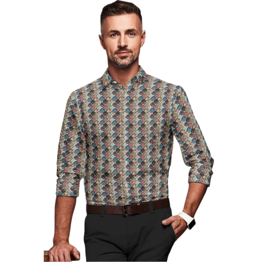 Amfyn Men's Cotton Blended Printed Full Sleeve Shirt (Multicolor)