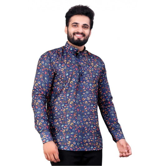 Amfyn Men's Cotton Blended Printed Full Sleeve Shortkurta (Multicolor)