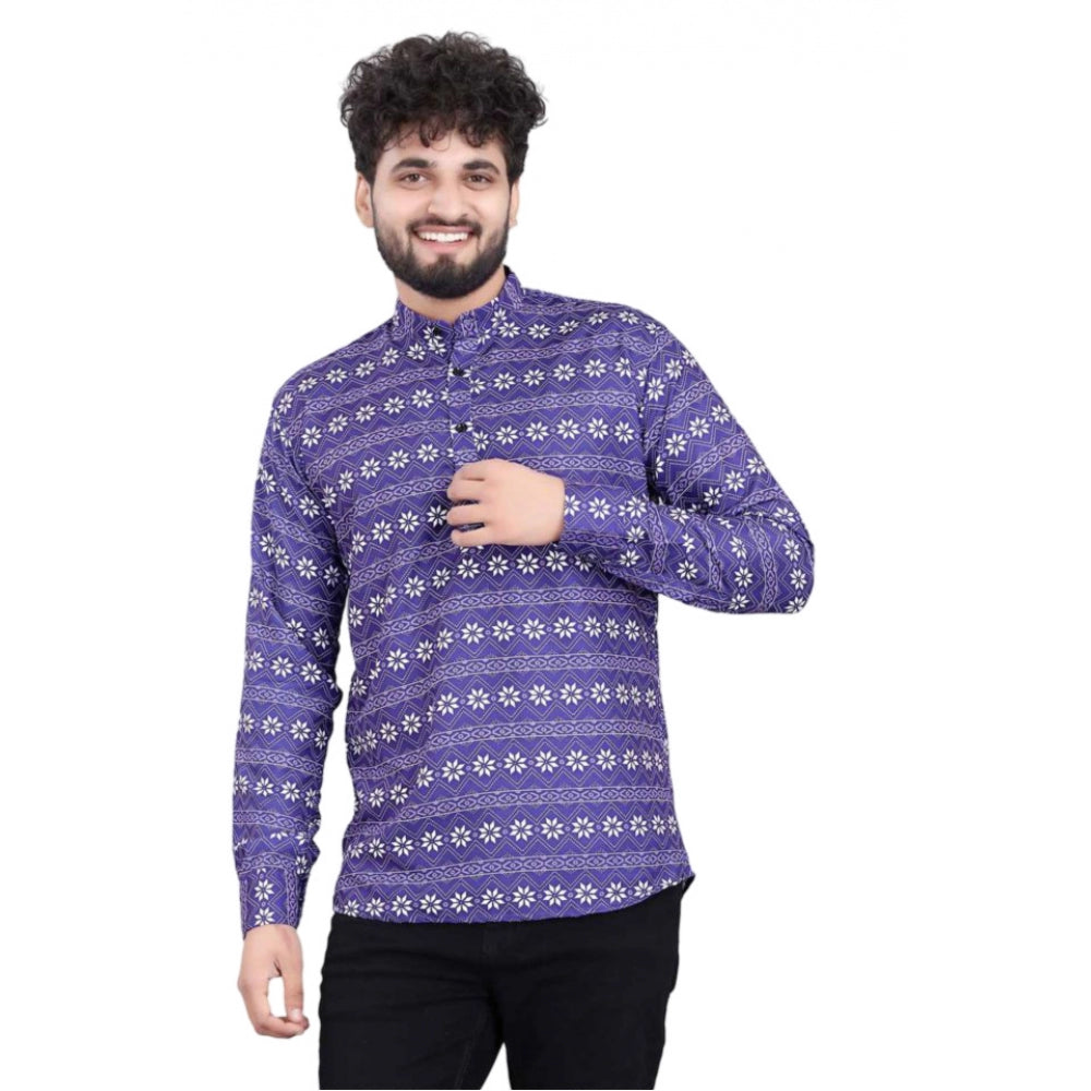 Amfyn Men's Cotton Blended Printed Full Sleeve Shortkurta (Multicolor)