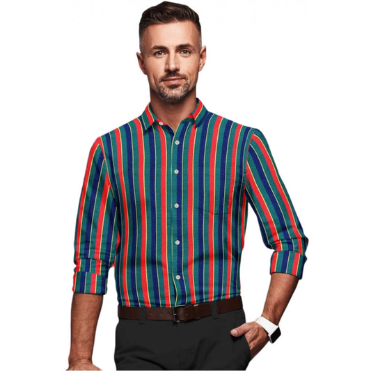 Amfyn Men's Cotton Blended Striped Full Sleeve Shirt (Red-Green)