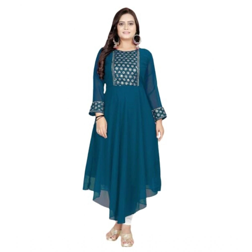 Amfyn Women's Georgette Embroidered Kurti (Rama)