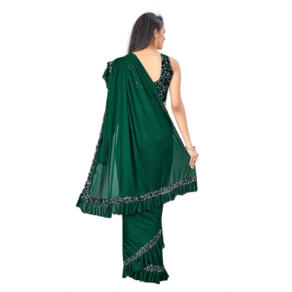 Amfyn Women's Lycra Solid Saree With Unstitched Blouse (Green, 5.5 Mtr)