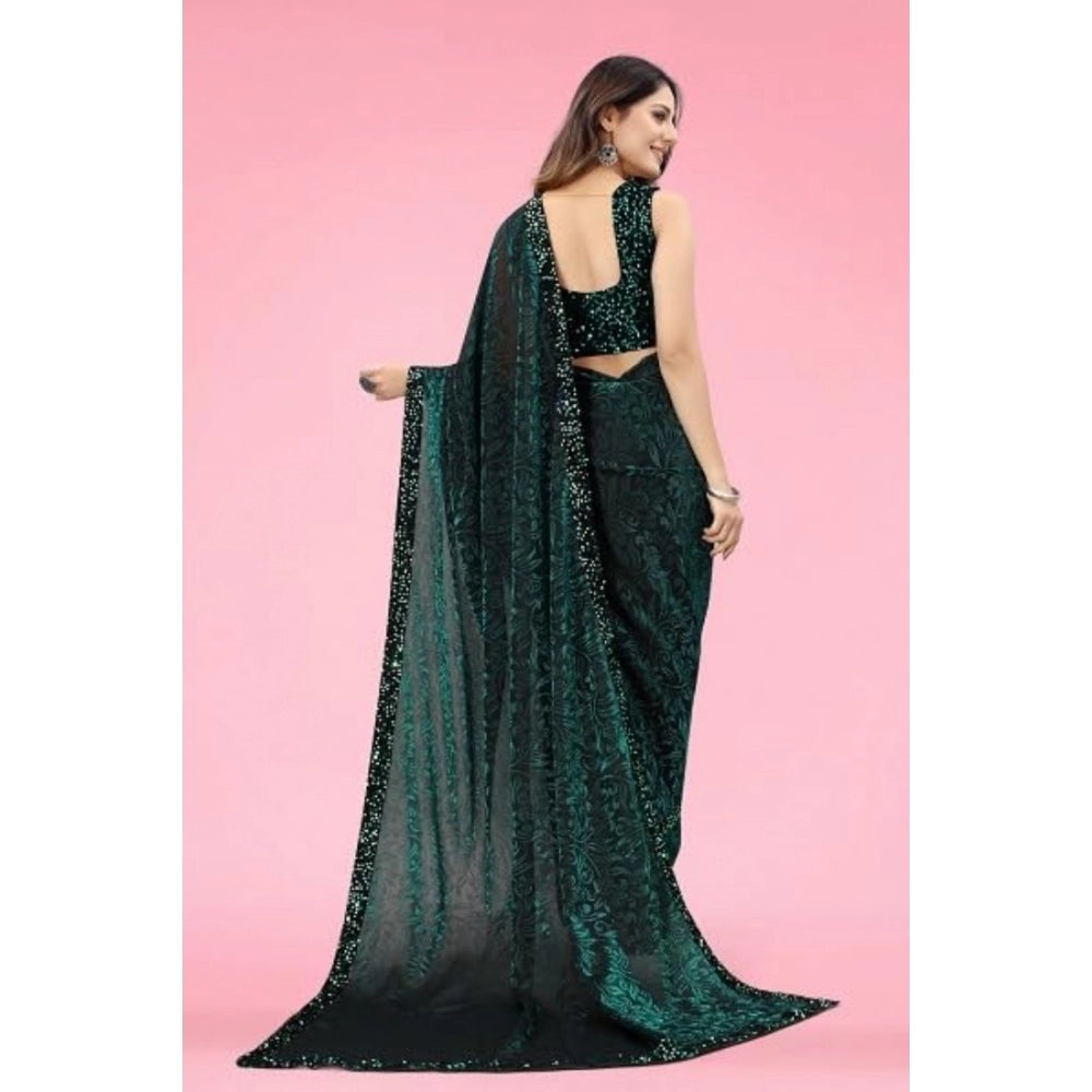 Amfyn Women's Lycra Floral Saree With Unstitched Blouse (Green, 5.5 Mtr)