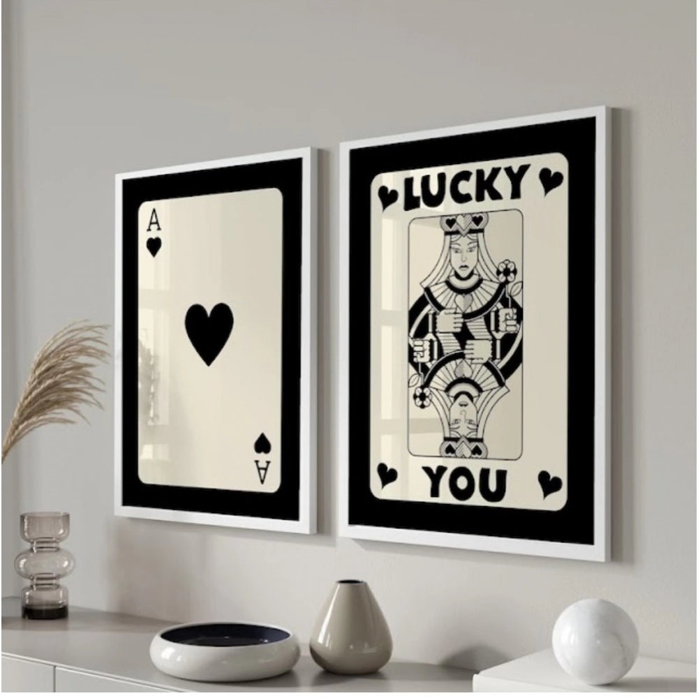 Amfyn Set of 2_Black Ace - Queen Framed (White)