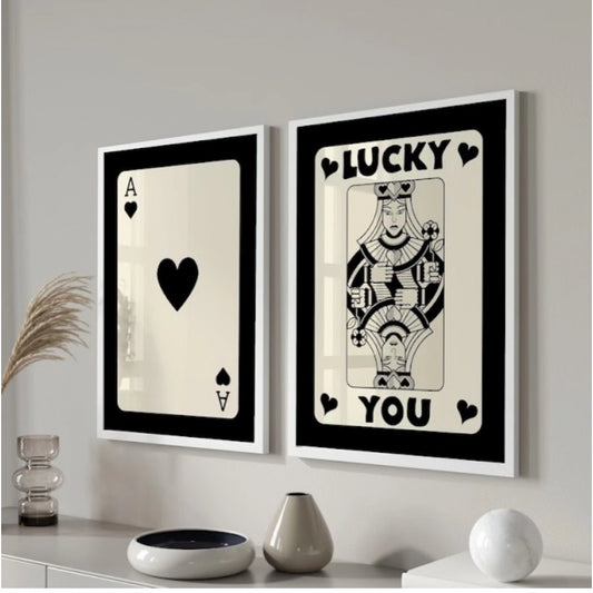 Amfyn Set of 2_Black Ace - Queen Framed (White)