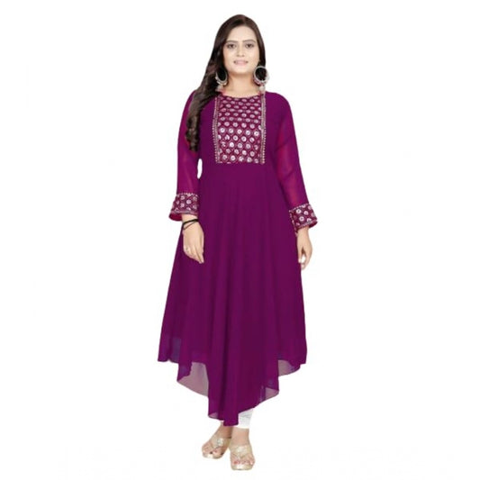 Amfyn Women's Georgette Embroidered Kurti (Purple)