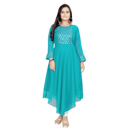 Amfyn Women's Georgette Embroidered Kurti (Rama)