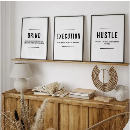Amfyn Set of_3 Grind Execution Hustle Framed (Black )
