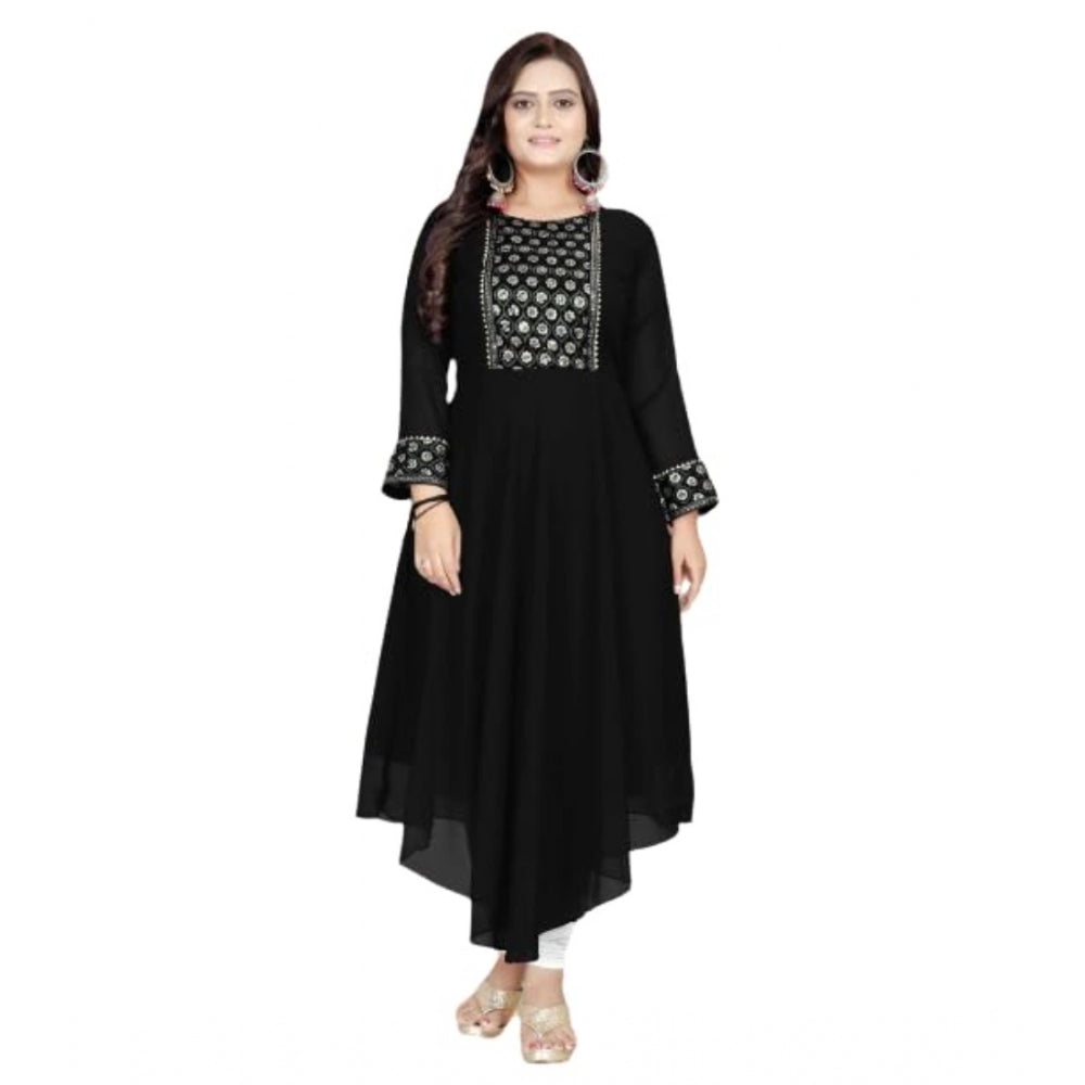 Amfyn Women's Georgette Embroidered Kurti (Black)
