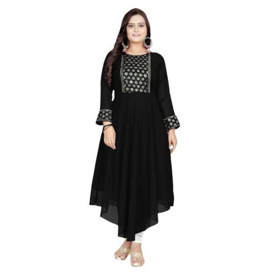 Amfyn Women's Georgette Embroidered Kurti (Black)