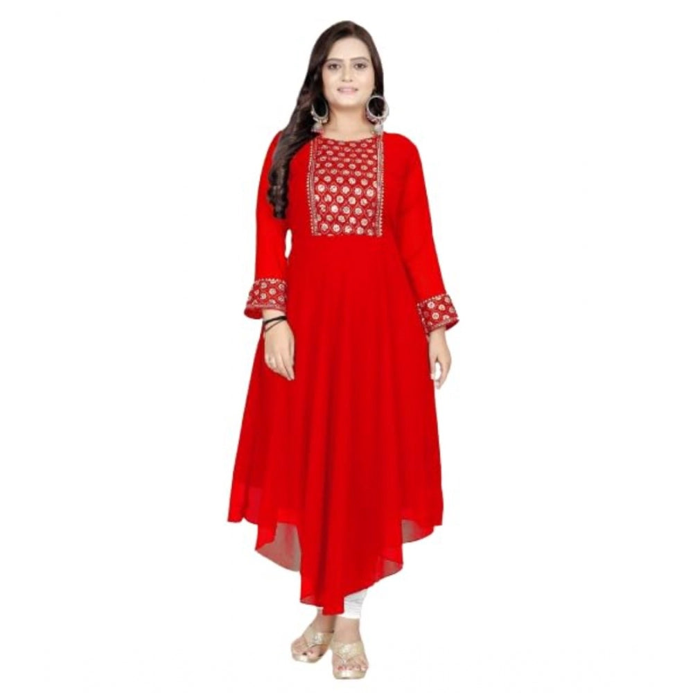 Amfyn Women's Georgette Embroidered Kurti (Red)