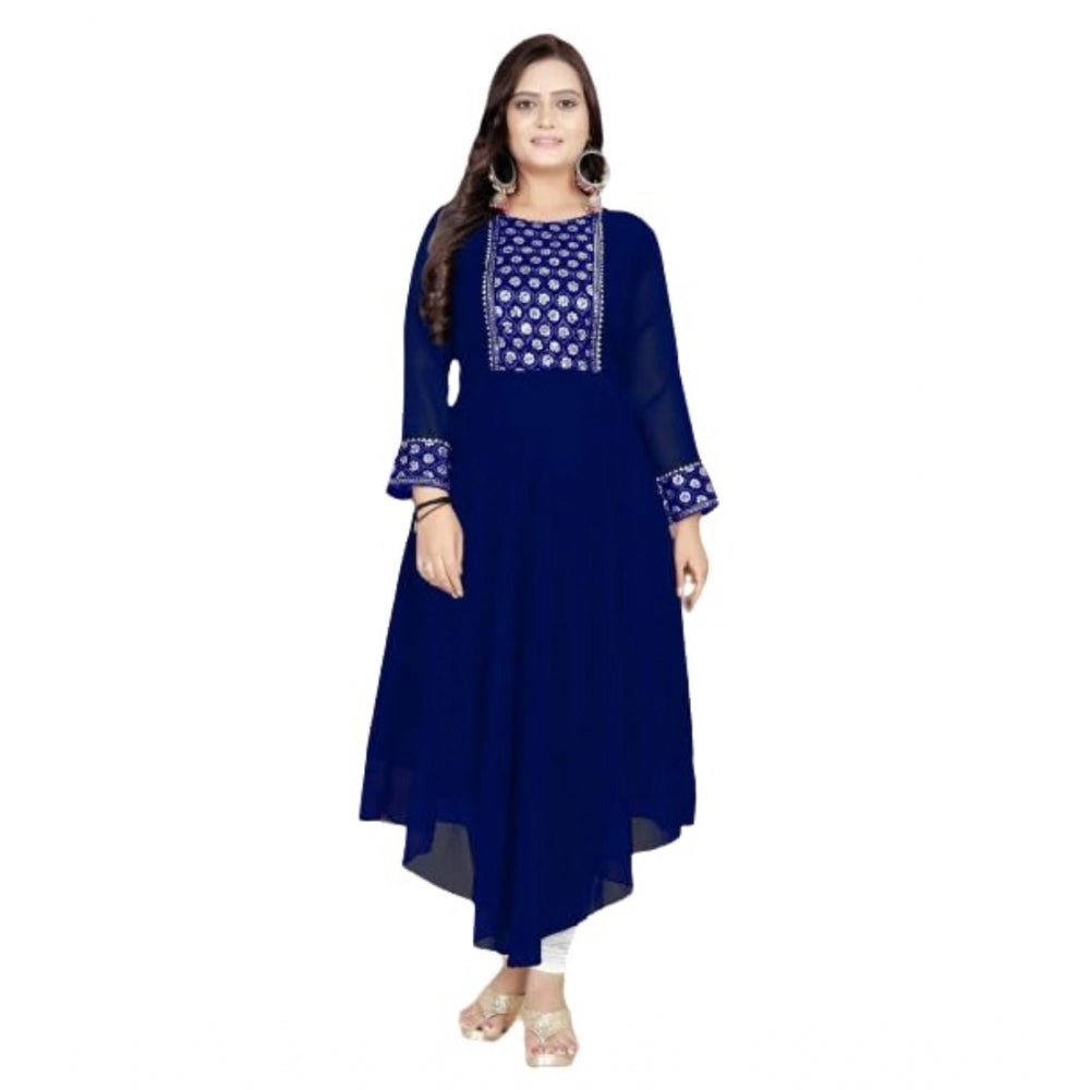 Amfyn Women's Georgette Embroidered Kurti (NavyBlue)