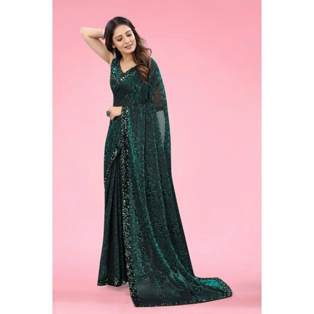 Amfyn Women's Lycra Floral Saree With Unstitched Blouse (Green, 5.5 Mtr)