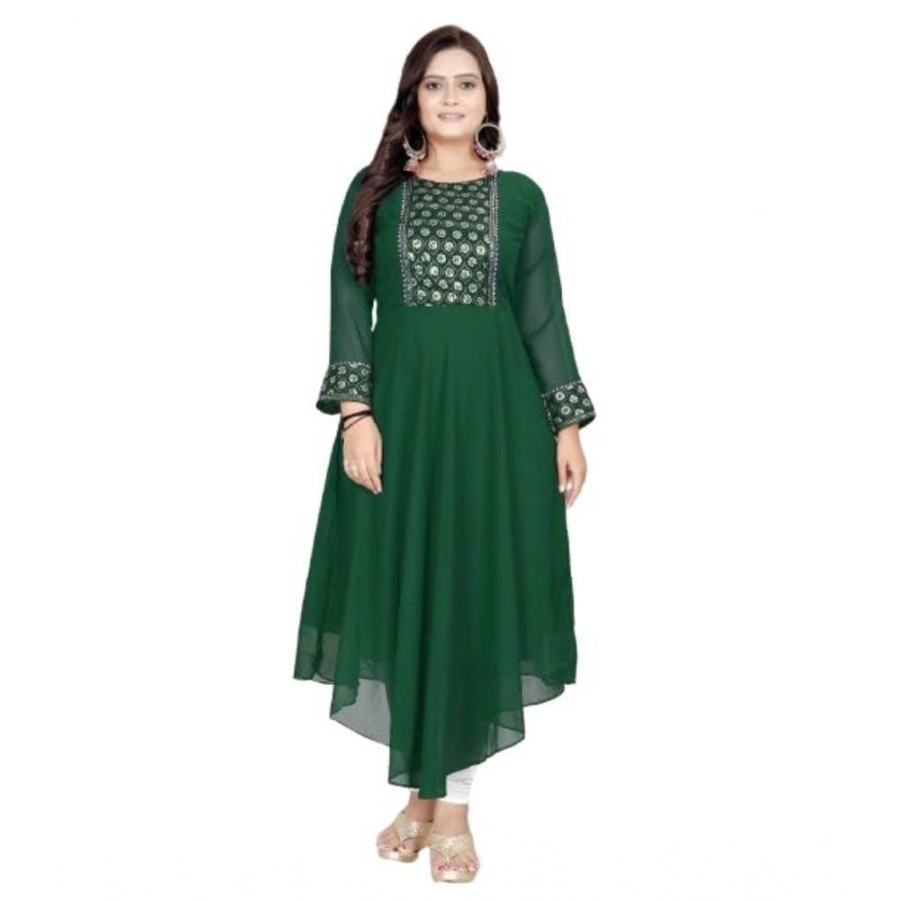 Amfyn Women's Georgette Embroidered Kurti (Green)