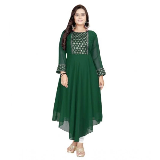 Amfyn Women's Georgette Embroidered Kurti (Green)