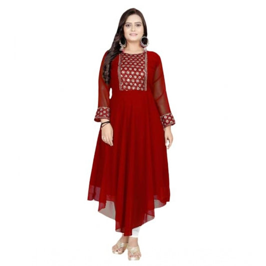 Amfyn Women's Georgette Embroidered Kurti (Maroon)