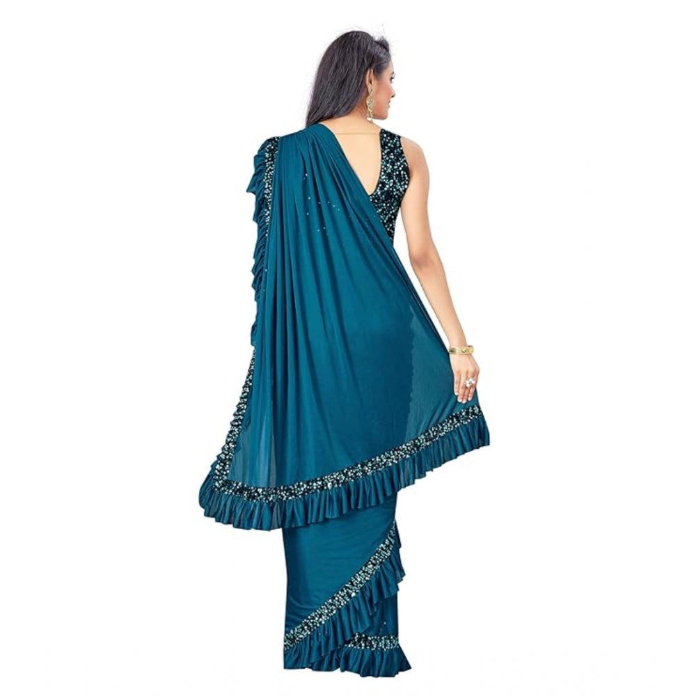 Amfyn Women's Lycra Solid Saree With Unstitched Blouse (Rama, 5.5 Mtr)