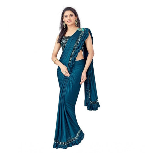Amfyn Women's Lycra Solid Saree With Unstitched Blouse (Rama, 5.5 Mtr)
