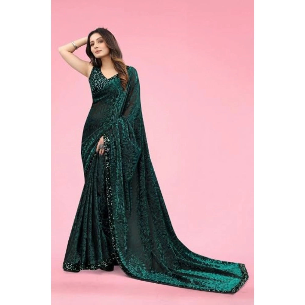 Amfyn Women's Lycra Floral Saree With Unstitched Blouse (Green, 5.5 Mtr)