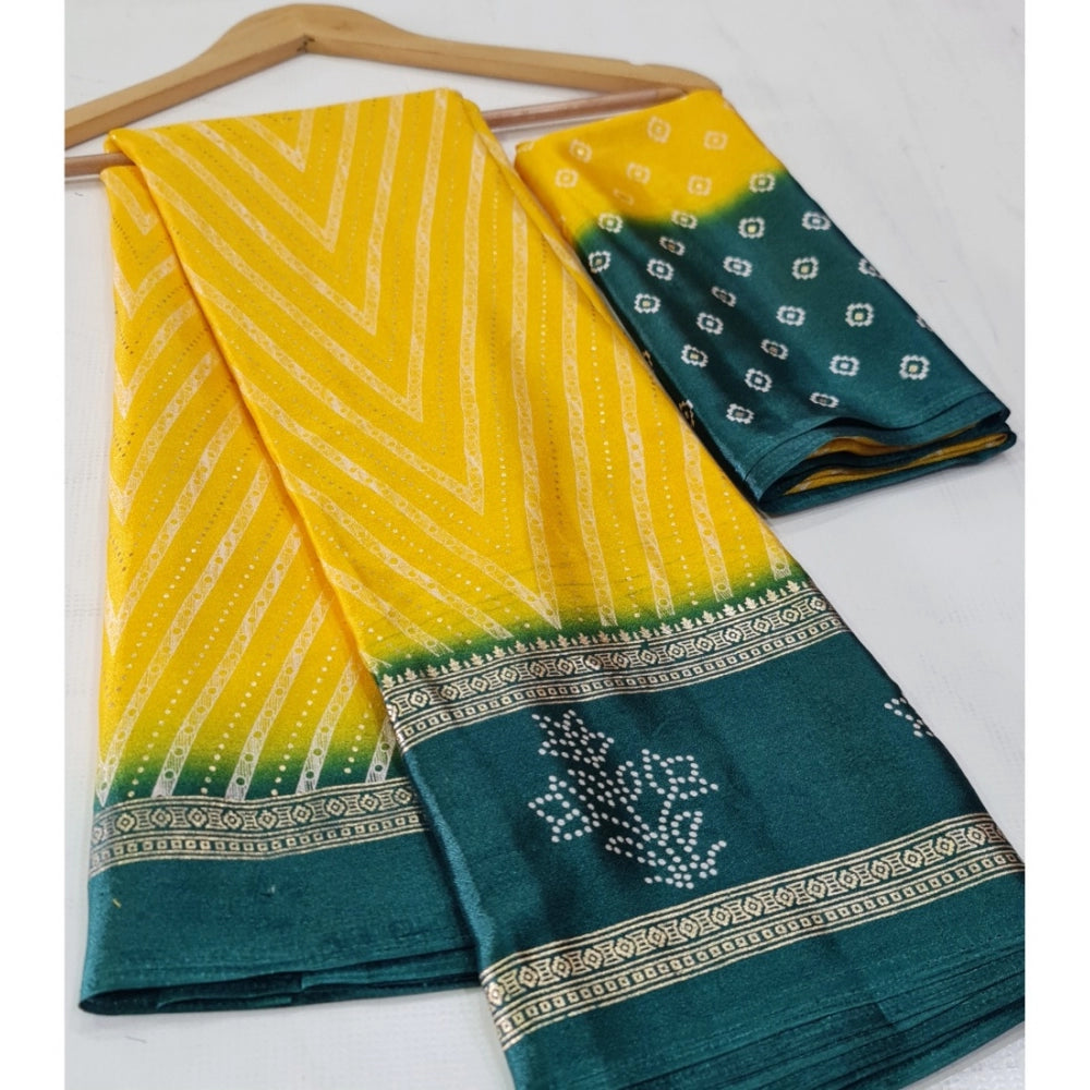 Amfyn Women's Cotton Printed Saree With Unstitched Blouse (Yellow, 5-5 Mtrs)